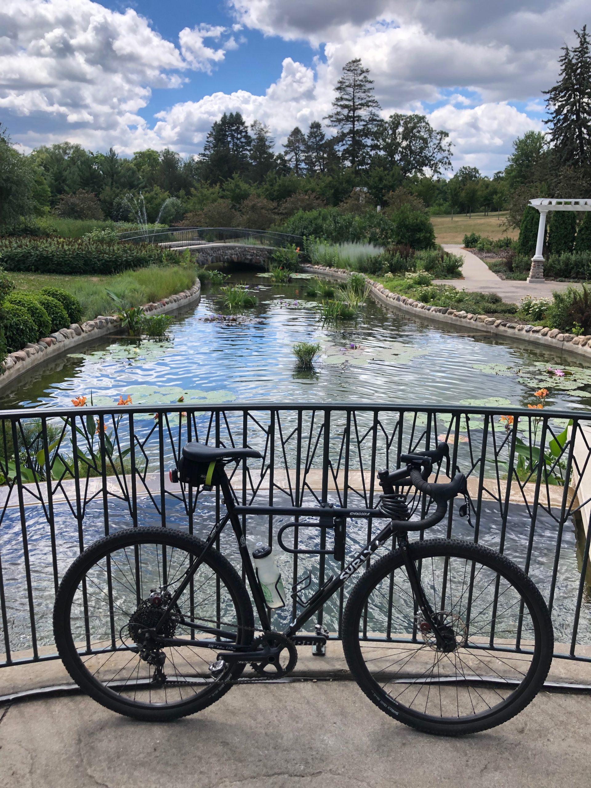 bike leaning against an artwork in the minneapolis scultpture garden